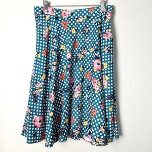 ModCloth‎ Ikebana Retro Floral Midi Skirt Pinup 50s Colorful Maximalist Sz Large